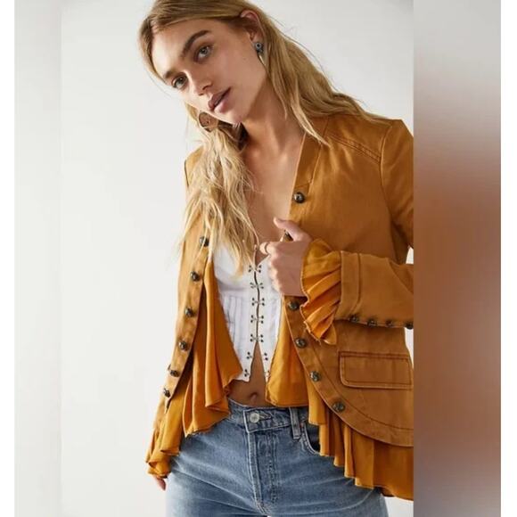 Free People Ruffles Romance Jacket Chocolate Brown Size Medium - Picture 1 of 11